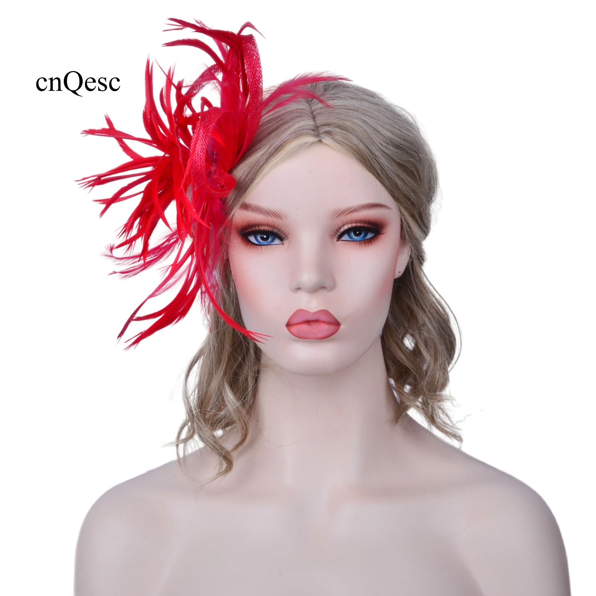 SmallRedFEATHERFASCINATORSINAMAYLOOPSForWeddingKentuckyDerby