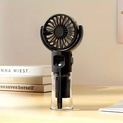 Portable Handheld USB Rechargeable Mist Fan with Humidifier - 4 - Speed Adjustable, Ideal (Black)