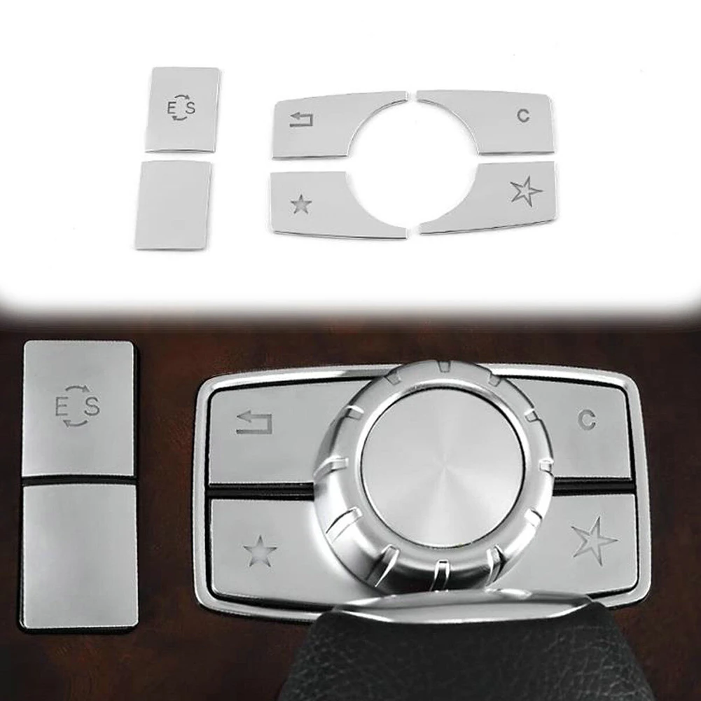 

6PCS/SET Silver Plastic Center Console Multimedia Button Cover For Mercedes-Benz E Class W212 2010-2015 Car Interior Accessories