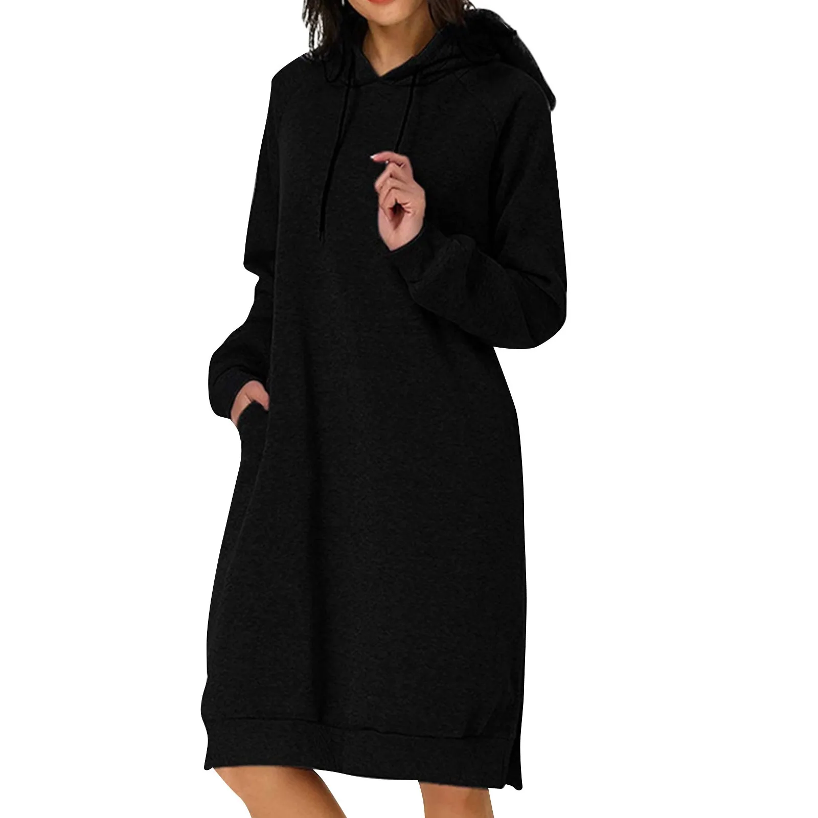 

Women'S Loose Hooded Dress Women Sweatshirt Dress Stylish Hoodies Long Sleeve Maxi Dress Female Casual Solid Hooded Vestidos