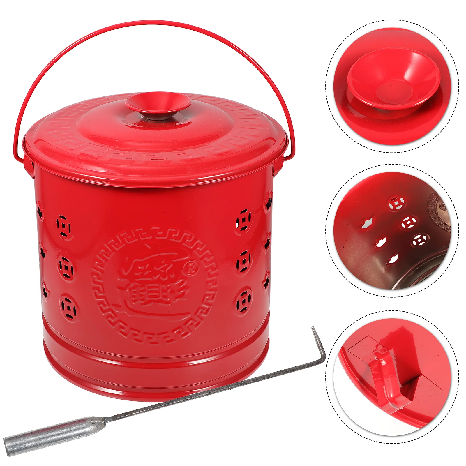 

Red Burning Barrel Treasure Inviting Chinese Sacrifices Bucket Small Enamel Stainless Steel Paper Money