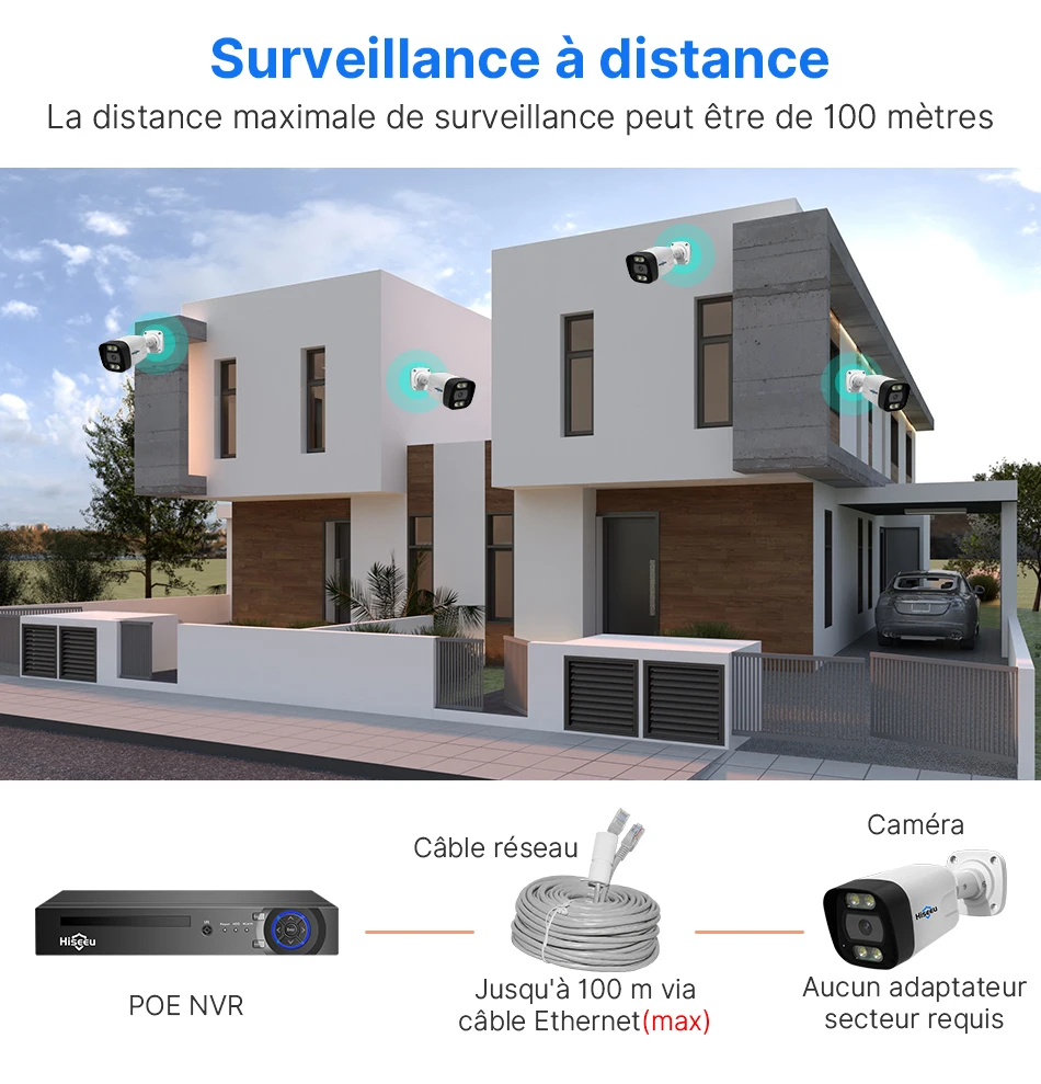 Hiseeu 5MP CCTV 10CH 4K NVR POE ONVIF Kit Caméra IP Camera Voiture Vigilância De Recul Security Protection Appareille Photo De Video Surveillance Maison pour La Maison Extérieure Camara Exterior