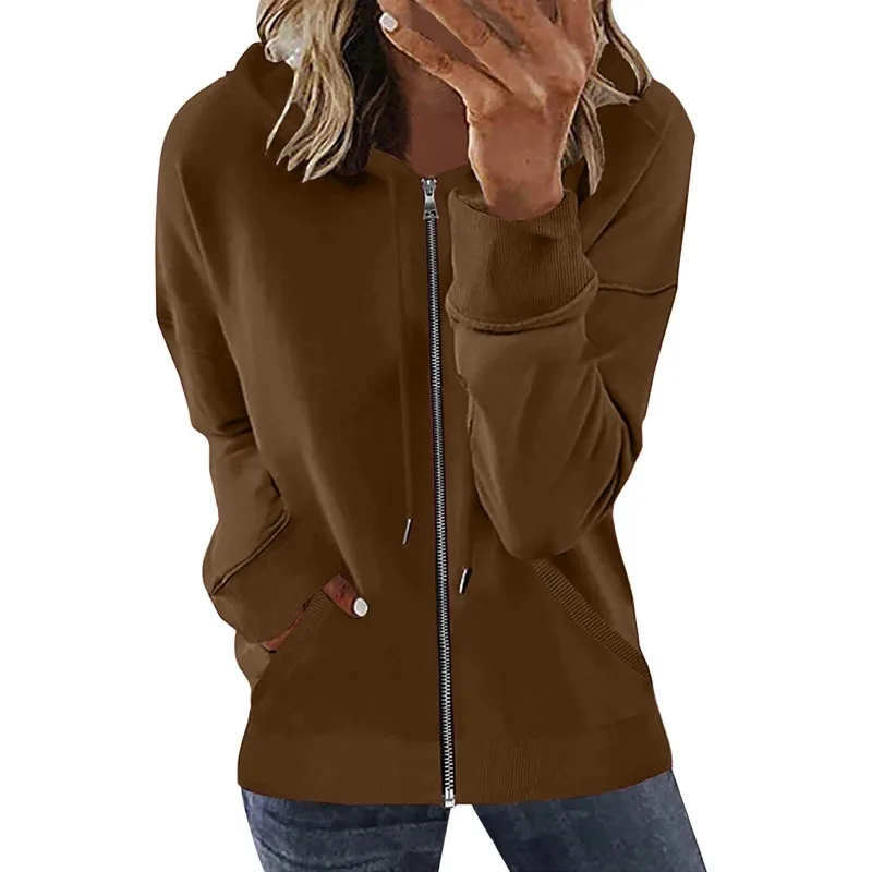 Women's Spring Autumn Fashion Casual Solid Long Sleeve Hooded Elegant Commuter Lady Top Zipper All Match Coat Y2K Female Clothes