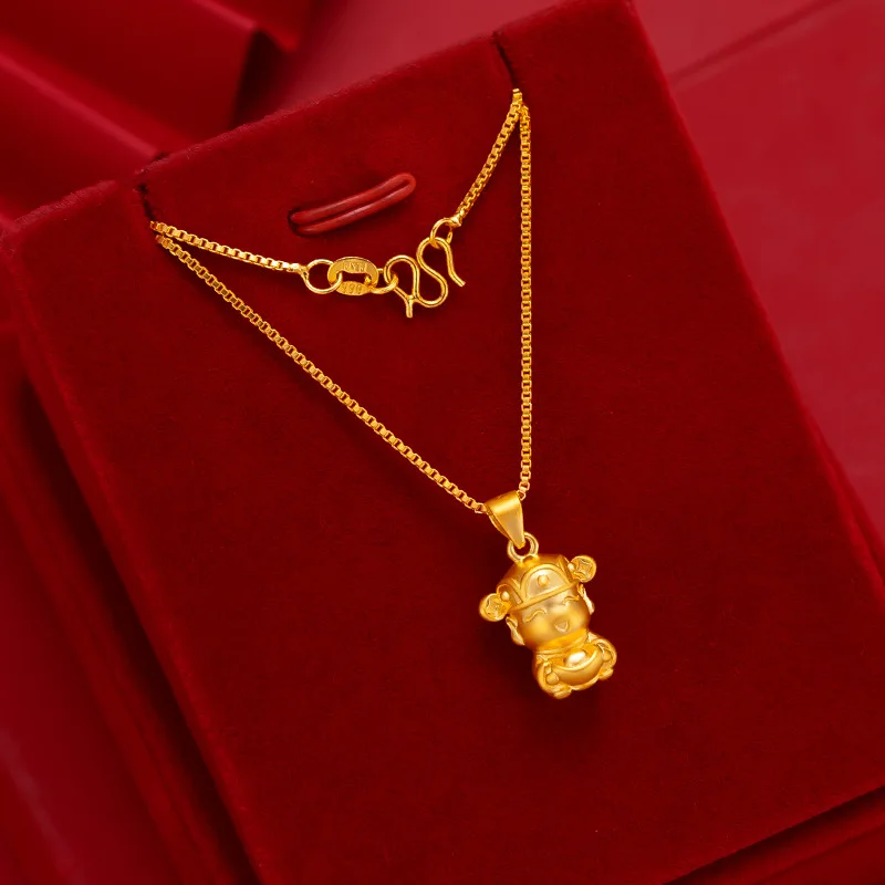 Pure 24K Yellow Gold Baby Lock Necklace Pendant 3D Gold Gift Pendant 1pcs