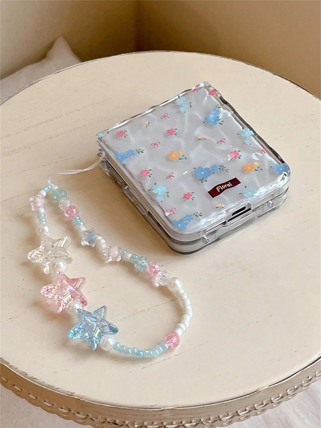 Cute Fresh Blue and Pink Floral Transparent Phone Case
