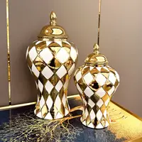 Gold Ringer Checkmate Can Ceramic Ginger Jar Storage Tank Flower Vase Porcelain Artifact Floral Accessories Home Decoration 2