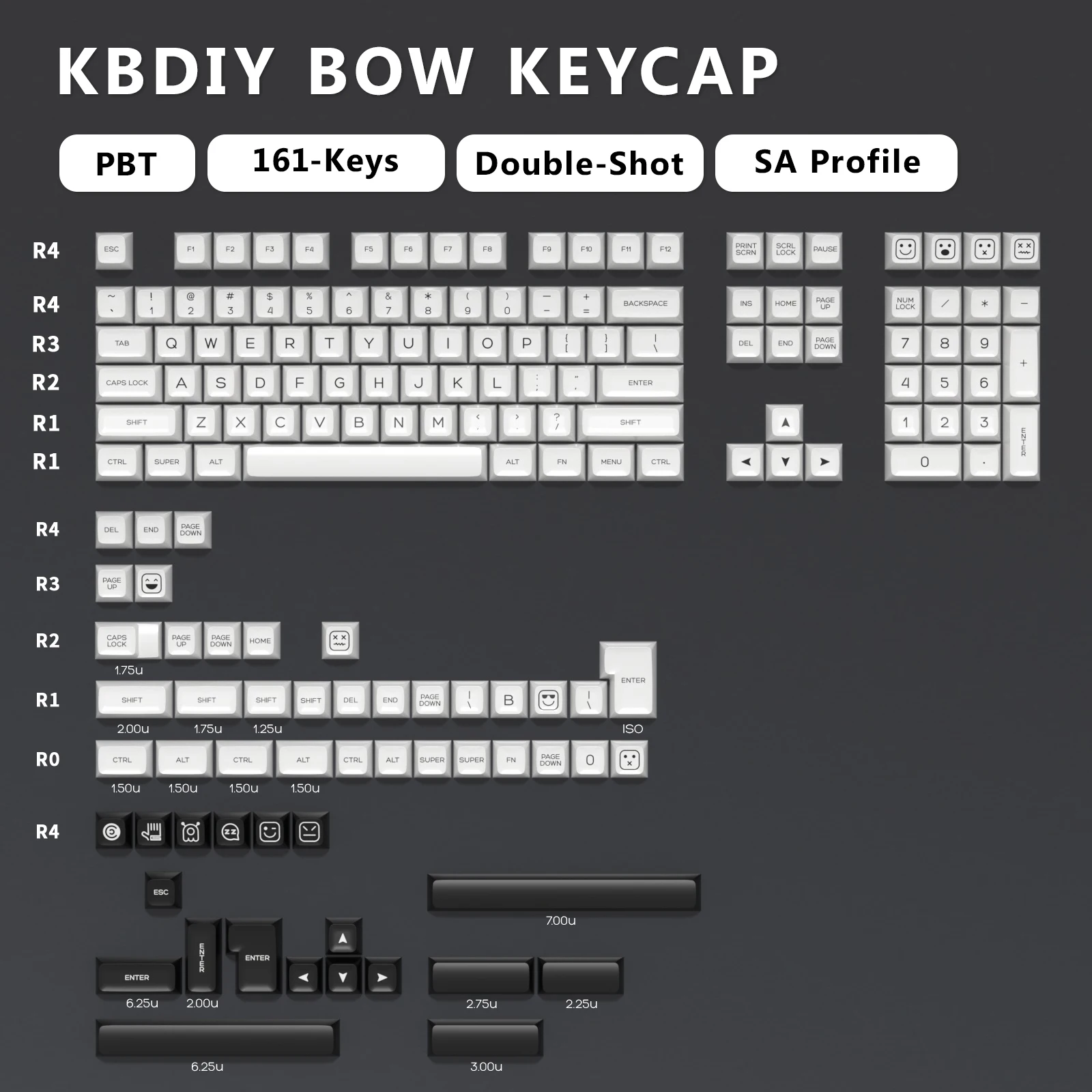 KBDiy 161 キー/セット SA プロファイル GMK BOW キーキャップ