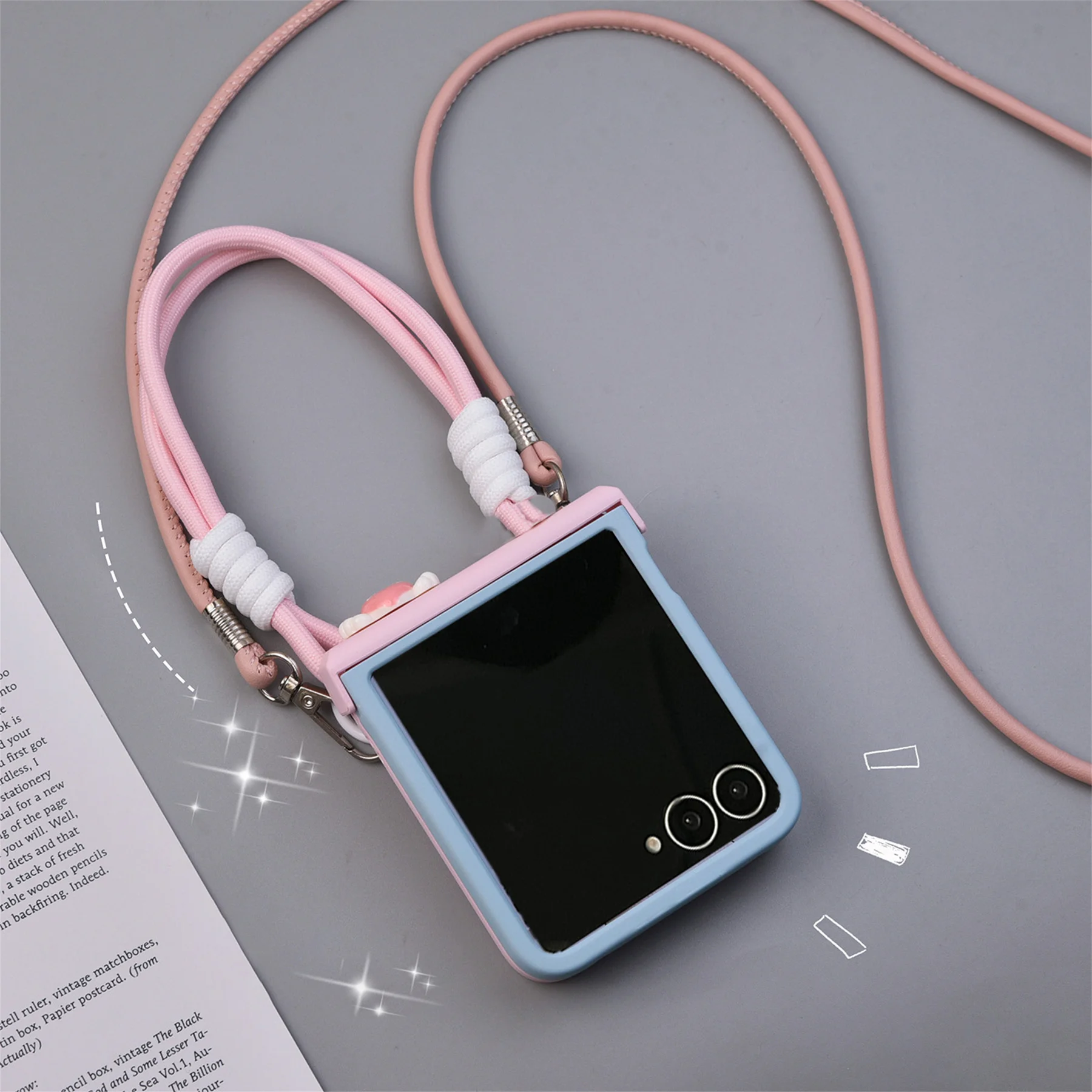 Luxury Fresh Blue Pink Wing Phone Case with Strap - Shockproof Cover