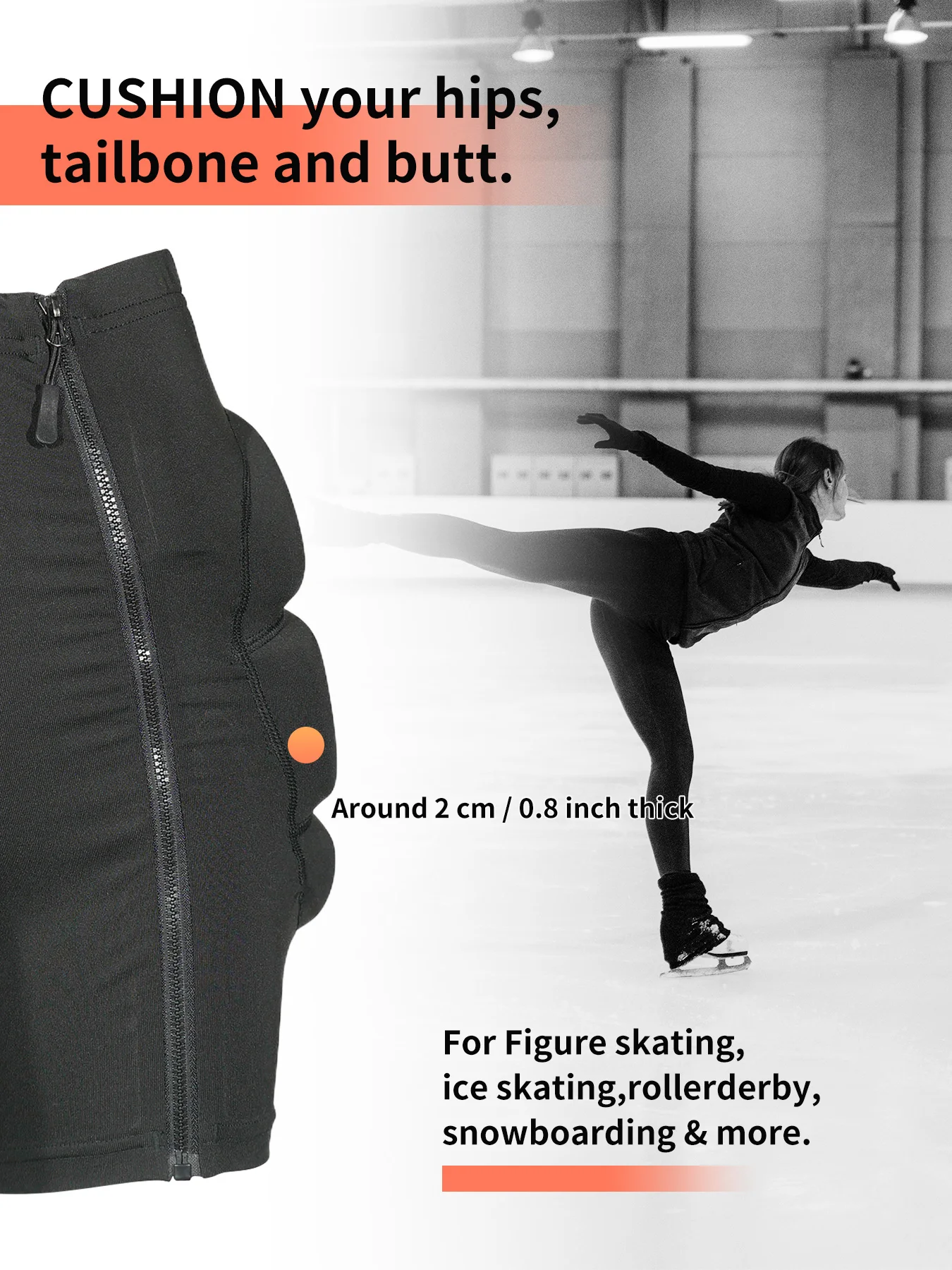 AVIVOR Figure Skating Protective Shorts with Side Zipper and 3D Padding for Kid Youth Adult Suitable for Skiing Skateboarding