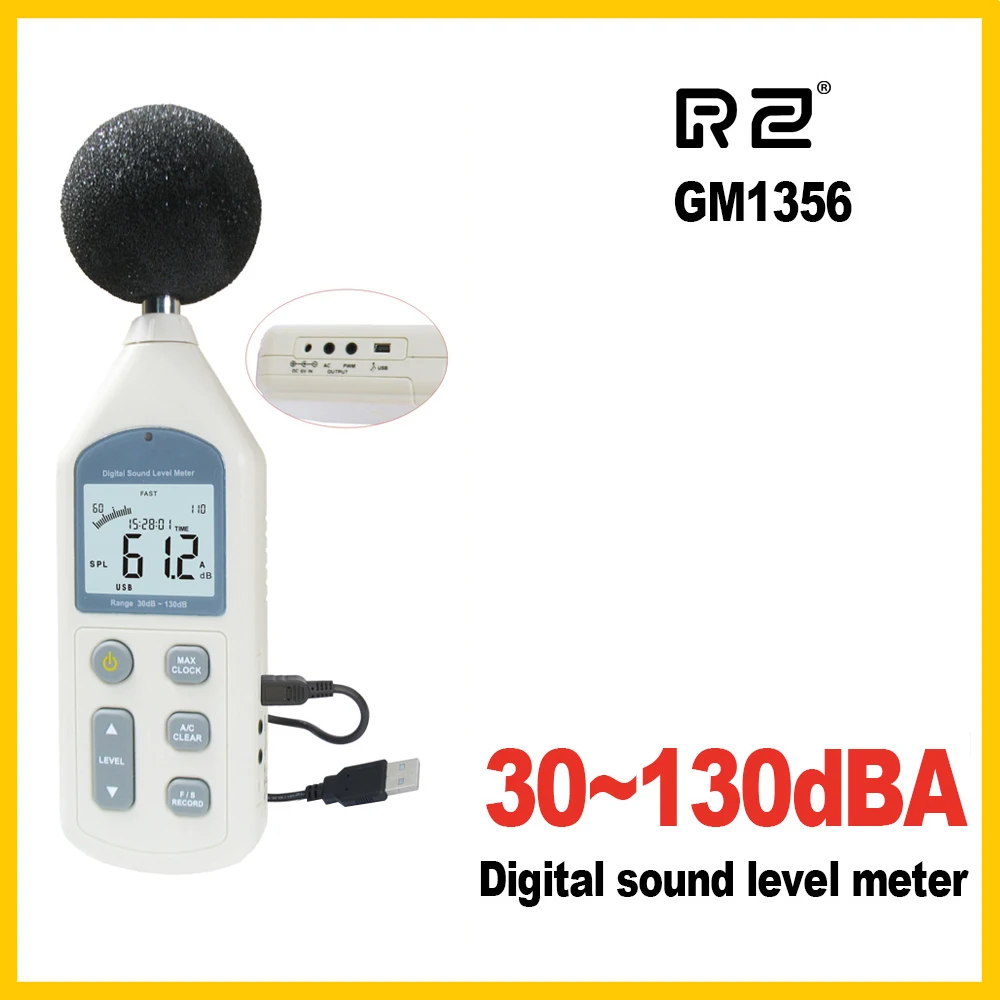 RZ New Digital Sound Level Meter Meters Noise Tester GM1356 30-130dB LCD A/C FAST/SLOW dB screen USB + Software