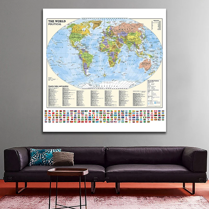 Холщовая картина 60*60 см с картой мира нетканый настенный постер и принты школьные