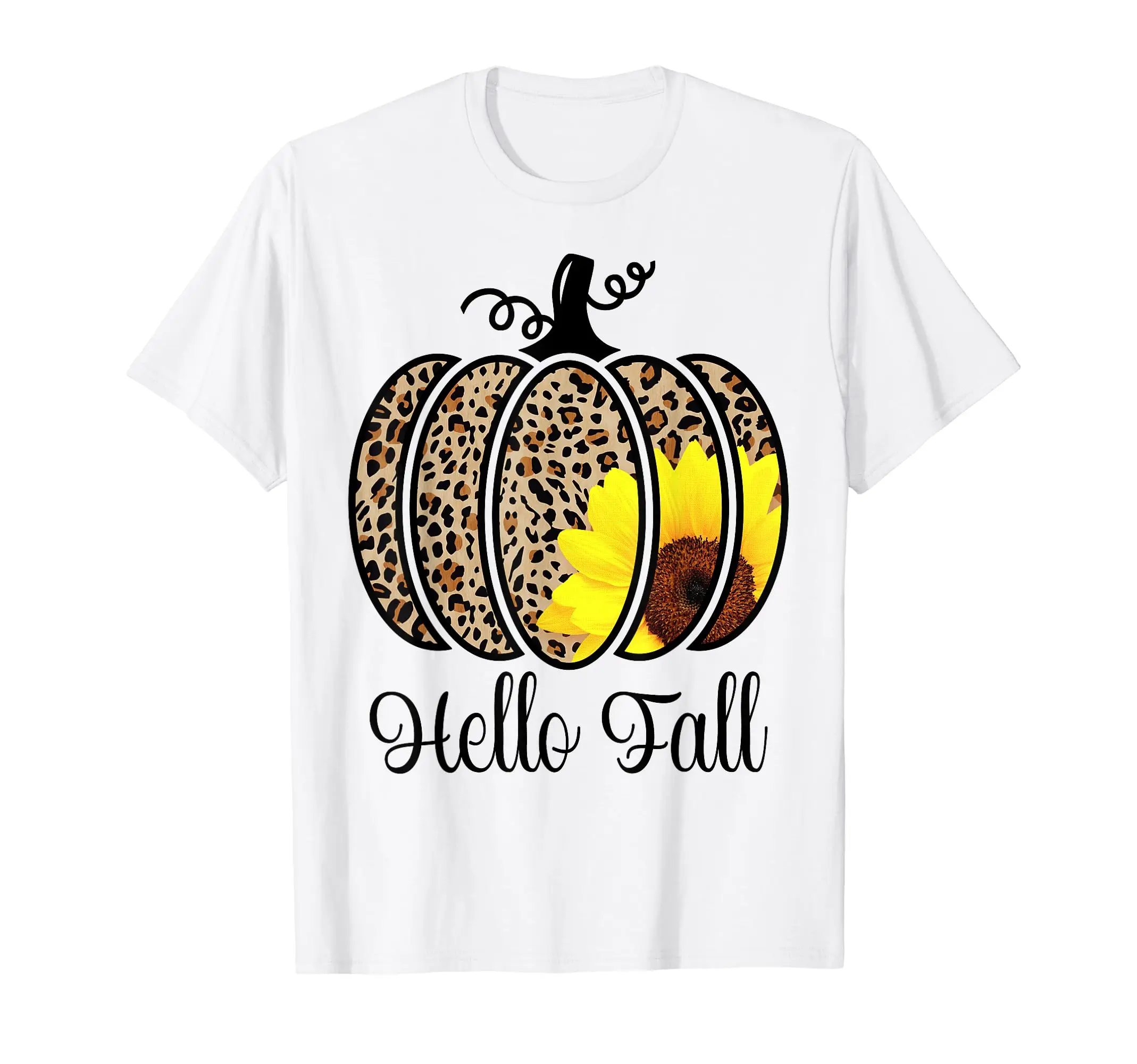 Hello-Fall-Sunflower-Pumpkin-Fall-Y-All-Leopard-Autumn-Soft-Comfortable-T-Shirt-Easy-to-Wear