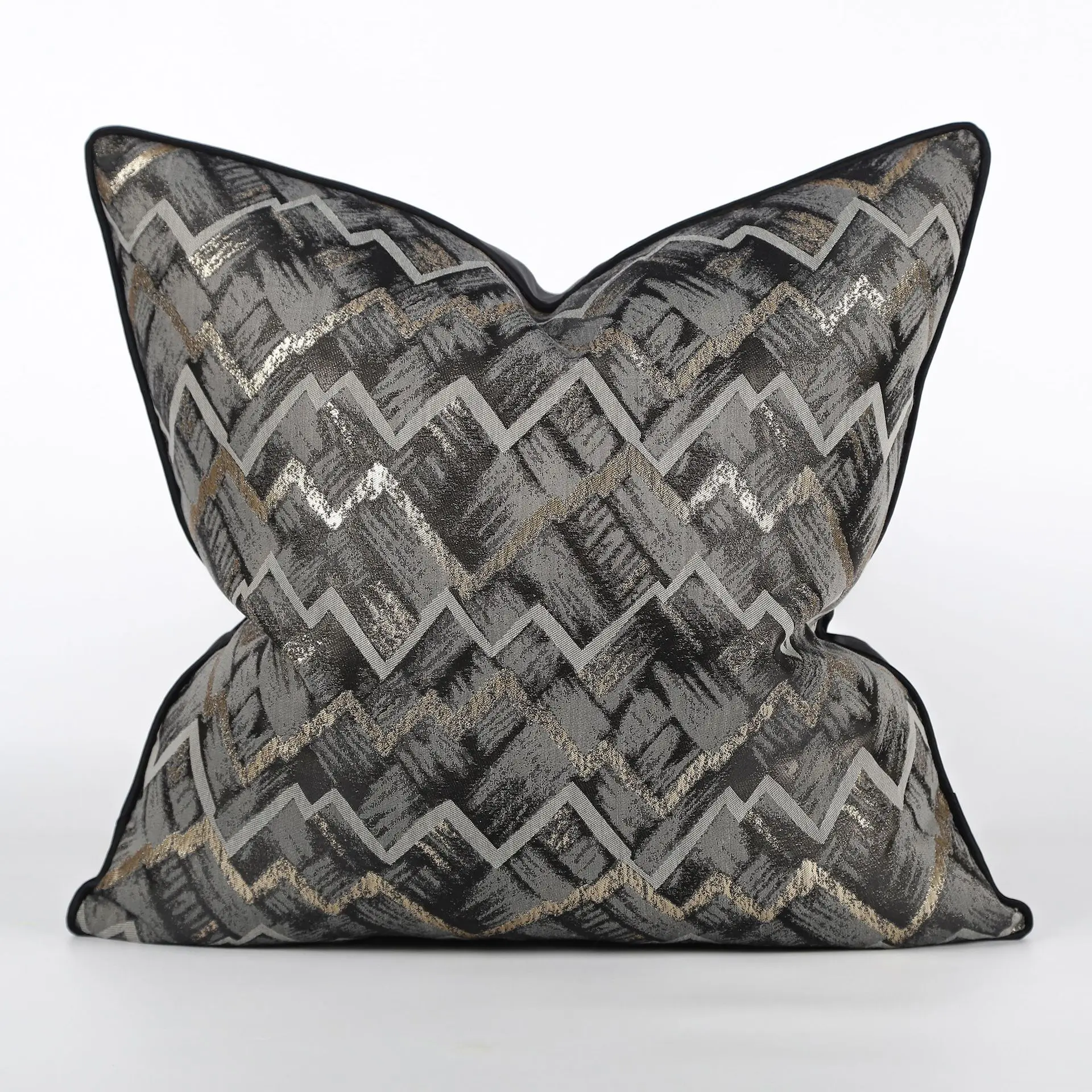 

Light Luxury Pillowcase Black Gray Wave Geometric Design Sofa Bed Back Decorative Pillows High Precision Jacquard Cushion Cover