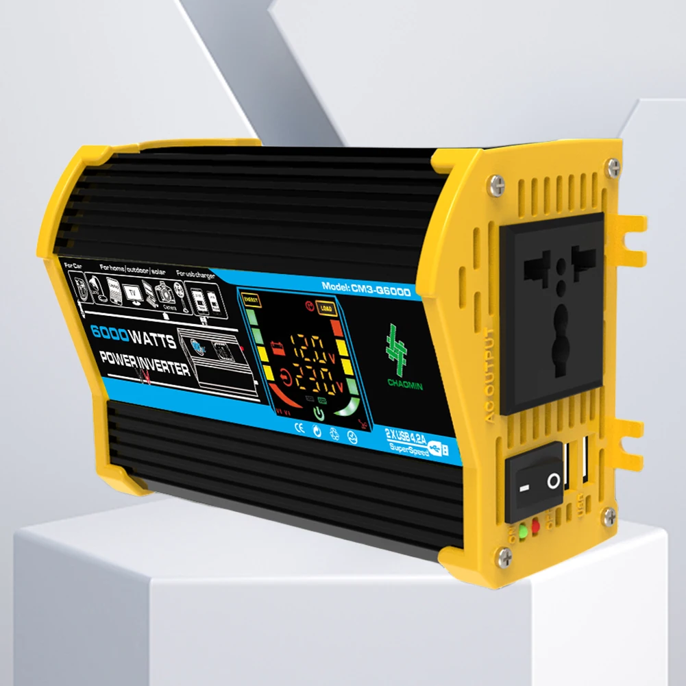 6000W 전력 변환기 DC 12V를 AC 110V 220V로 변환하는 듀얼 USB 차량용 전압 변환기 LCD 디스플레이 디지털 파워 인버터 (태블릿, RV용)