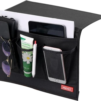 리모컨 거치대 안락 의자 소파 캐디 소파 팔걸이 가방, 태블릿 탄창 휴대폰용 수납 정리함, 블랙