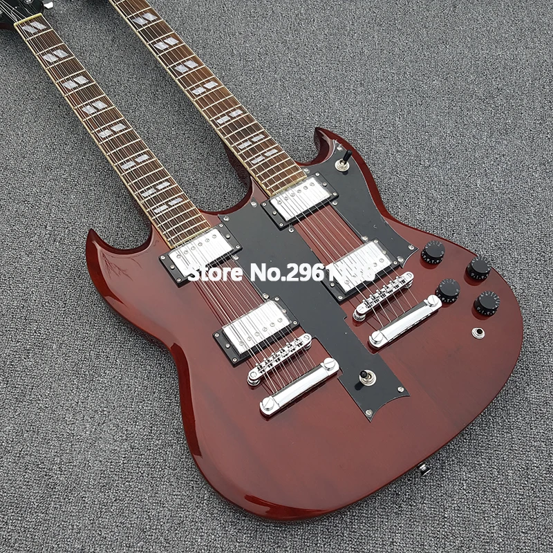 High Quality Double Head SG Electric Guitar,Mahogany body,Wine Red