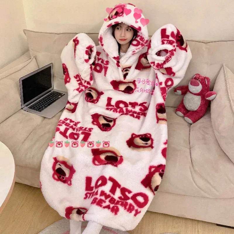 

Coral Velvet Sleeping Skirt for Women 2024 Winter New Cartoon Thickened Long Sleeve Loose Can be Outworn for Home Fury Winter