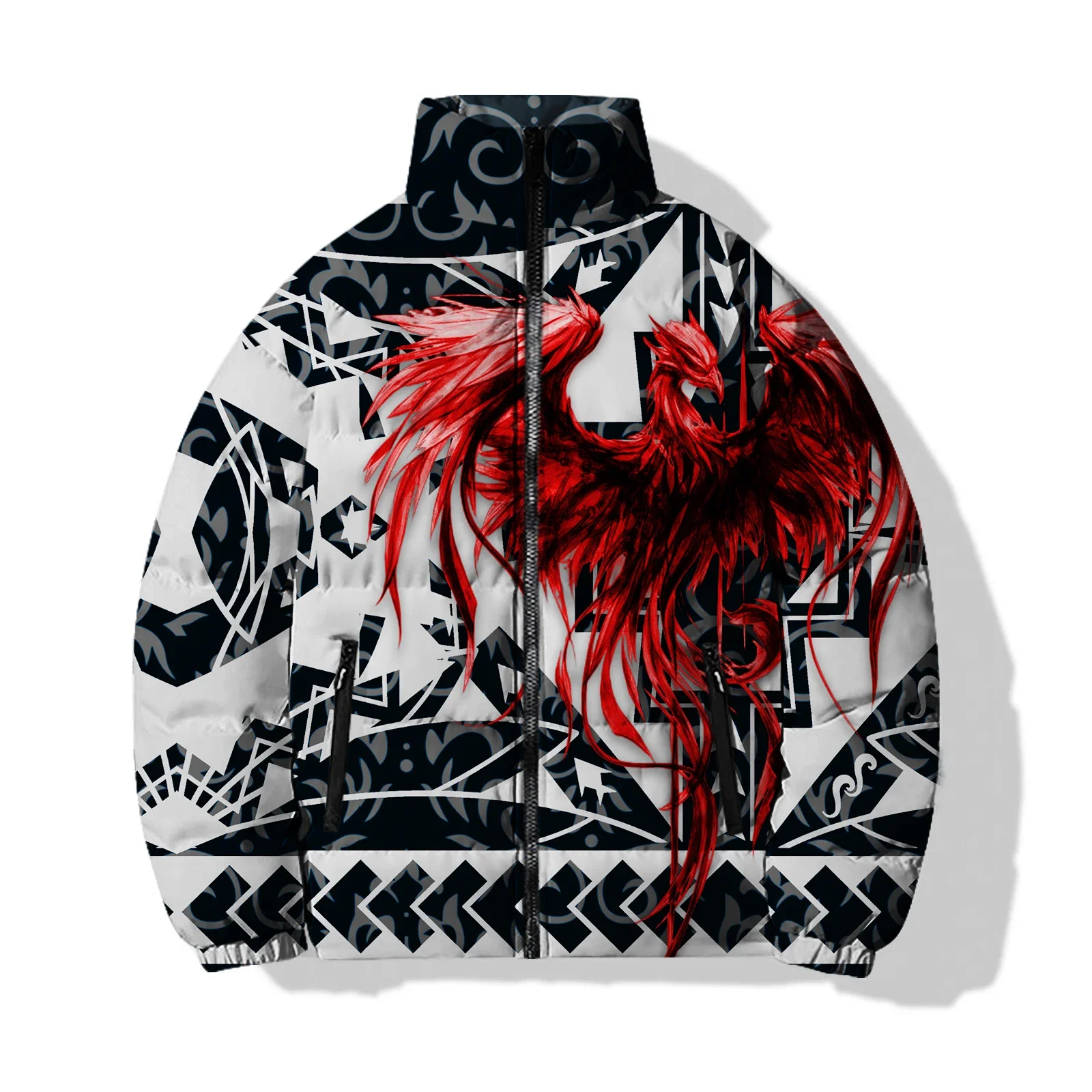 thumbnail image 1 of Chaqueta de invierno para hombre, chaqueta con estampado de dragón y fénix, ropa para hombre, chaquetas holgadas de algodón para hombre, abrigos para hombre, parka, 1 of 4