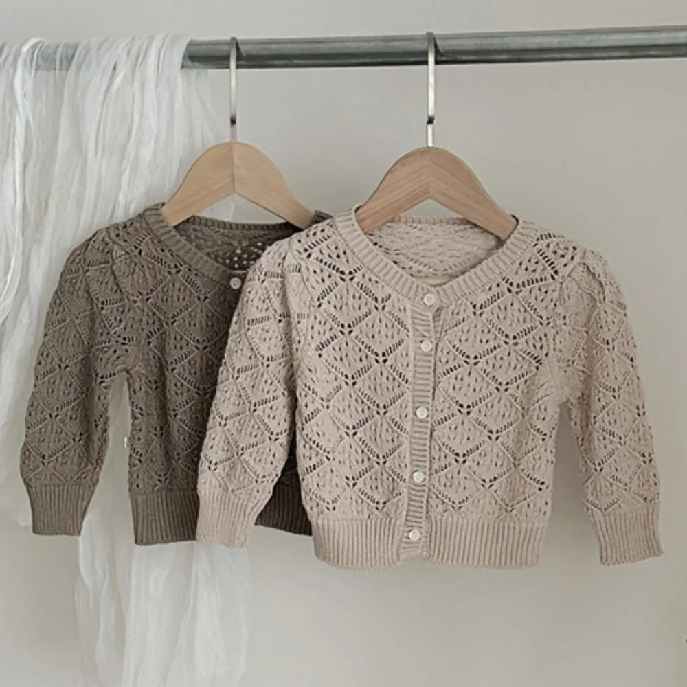 Ins Baby Sweater Coat 2025 Spring And Autumn Baby Hollow Knitted Sweater Cardigan Girl Baby Long Sleeve Coat