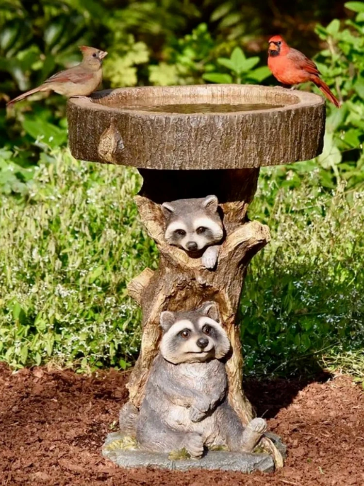 

Retro Resin Raccoon Birdbath Polyresin Sunflower Bird Bath Feeder Animal Antique Garden Yard Decor Outdoor Indoor Ornaments