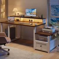 63" Computer Desk with Drawers Cabinet, Office Desk with Power Outlets, Home Office Desks with Shelves Monitor Stand, Farmhouse 1