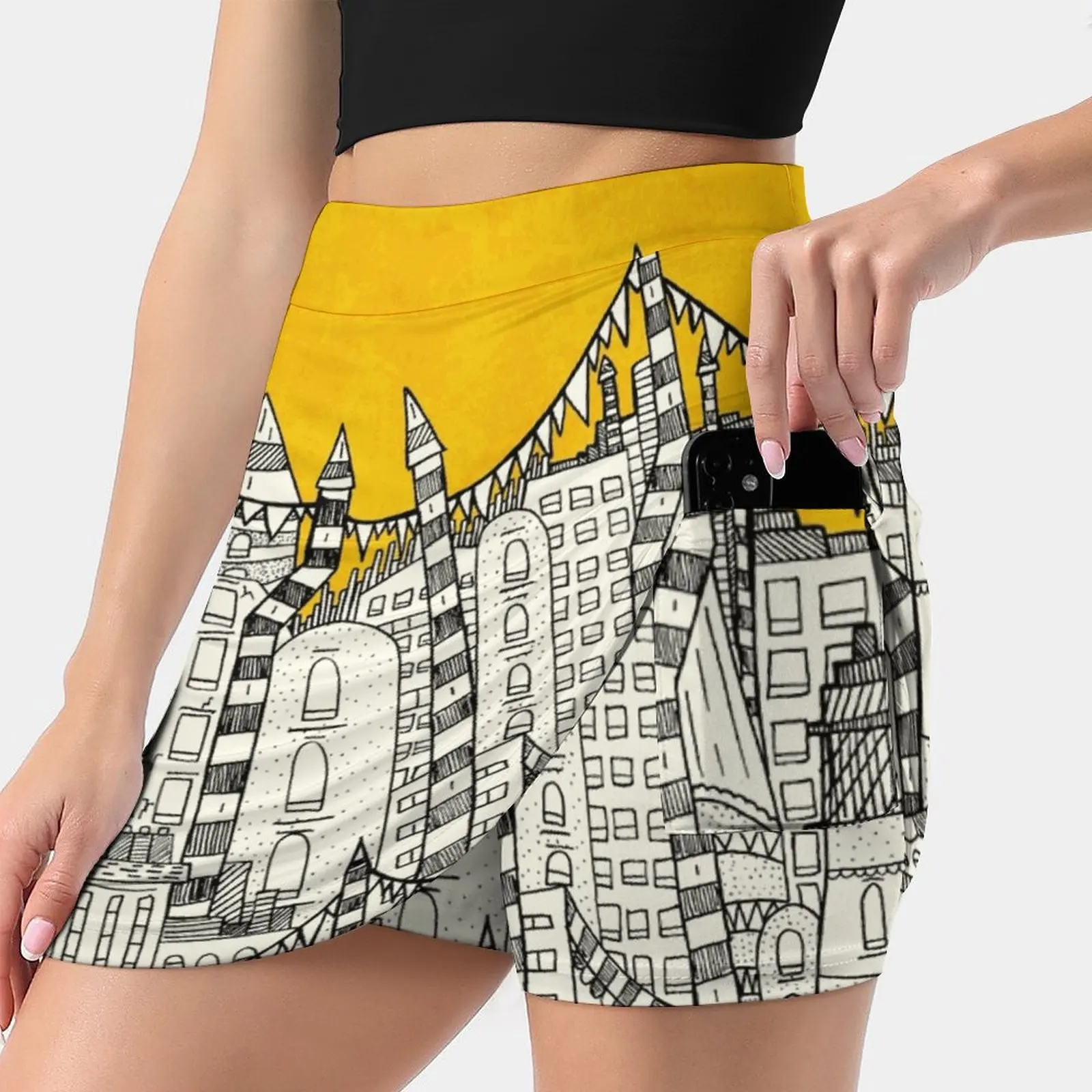 

Женская Спортивная юбка с большим солнцем, маленькая городская юбка для тенниса, гольфа, танцев, фитнеса, бега, йоги, городские здания, башни, маяк