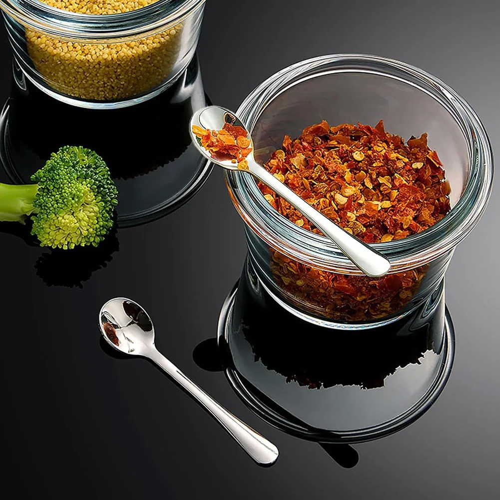 8pcs Stainless Steel Seasoning Spoon Small Round Spoon Mixing Polished Home Kitchen Tableware 7.5x1.6cm ﻿