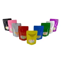 Clear Window 100 Pcs 1g-3.5g-28g Stand Up Zip Lock Bag Food Storage Colors Pouches Reusable Food Plastic Bag Glossy Color bag 2
