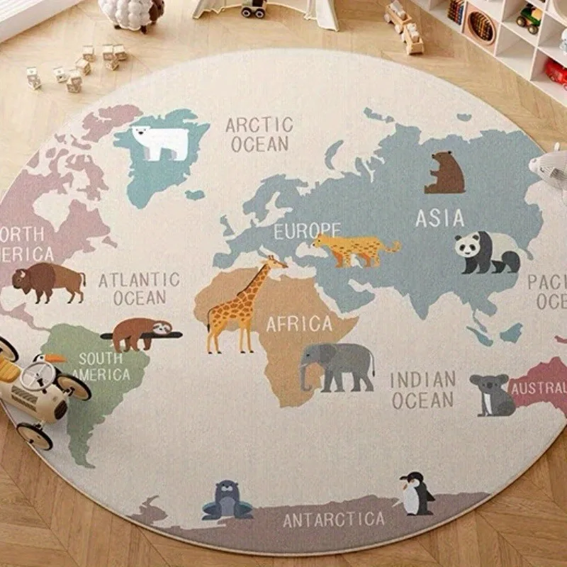 Round Cartoon Carpet for Living Room Sofa Nursery Play Mat for Children Bedroom Rugs
