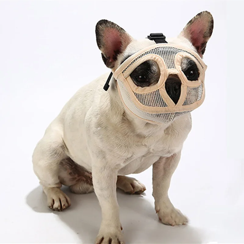 Short Mouth Pet Dog Muzzles Adjustable French Bulldog Pug Breathable Anti-Barking Dog Muzzle