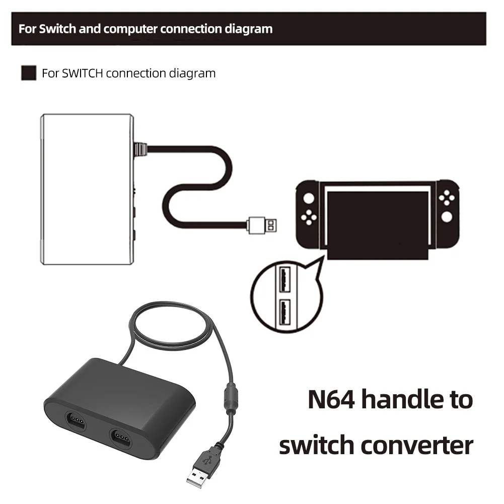 USB Adapter Converter for Nintend 64 for N64 Controller Adapter 2 Ports Gamepad Gaming Converter for Switch/OLED Model PC Window
