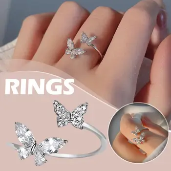 Double Butterfly Adjustable Sterling Silver Womens Girls Jewellery Gift Adjustable Butterfly Rings For Women 1