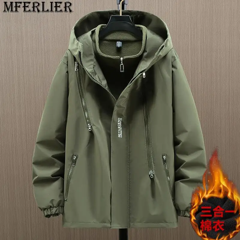 

Autumn Winter Plus Size Charge Coat Men's 3-in-1 Detachable Jacket Trendy Fat Man Hooded Plus Size Three Defense Coat 190KG 12xl