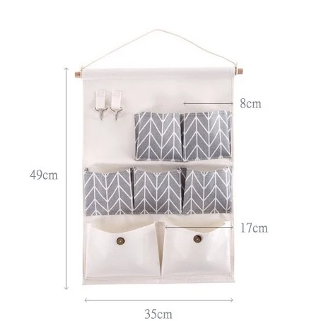 7 Pockets Cotton Linen Fabric Wall Door Hanging Bag Organizer Storage Pouches Wardrobe Closet Storage Bag Sundries Pouches 6