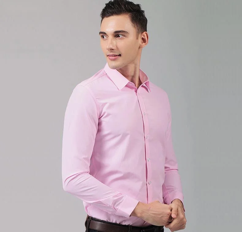 Nuova versione coreana a maniche lunghe slim fi tinta unita non stirabile da lavoro professionale per ragazzi da uomo_voghion.com