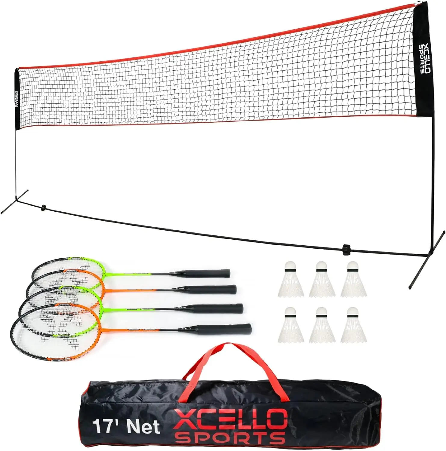 

Complete Badminton Racket Set - Includes 17-Foot Foldable Net, 4 Rackets, 6 Shuttlecocks, and Carry Bag