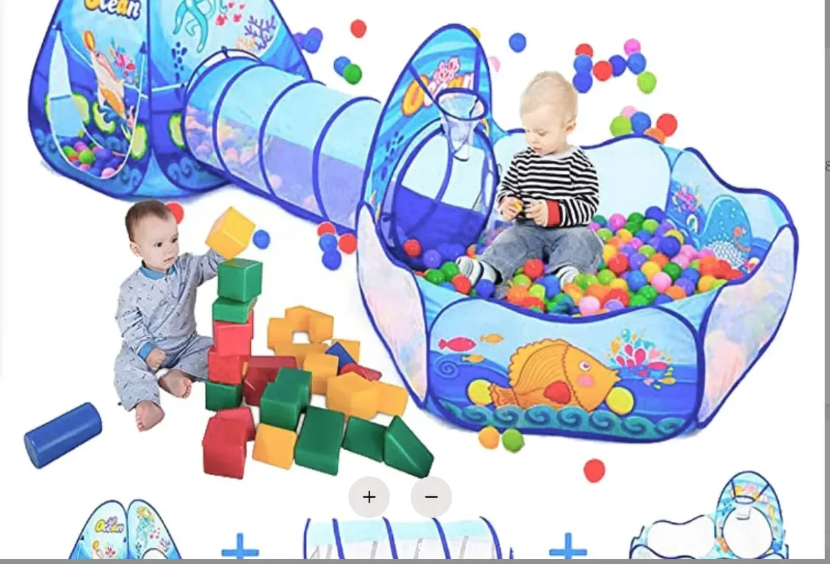 Children's Tent Foldable Baby 3In1 Playground Playpen for Children Indoor Balls for Dry Pool with Polyester Tunnel Games for Kid