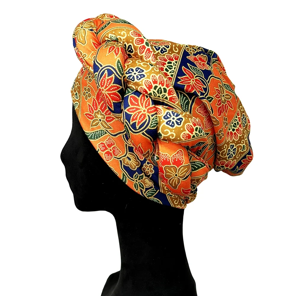 2024 New African Women Turban Cap Big Braid Head Wraps Cover Bonnet Beanie Female Headtie Hair Loss Chemo Cap Arab 5