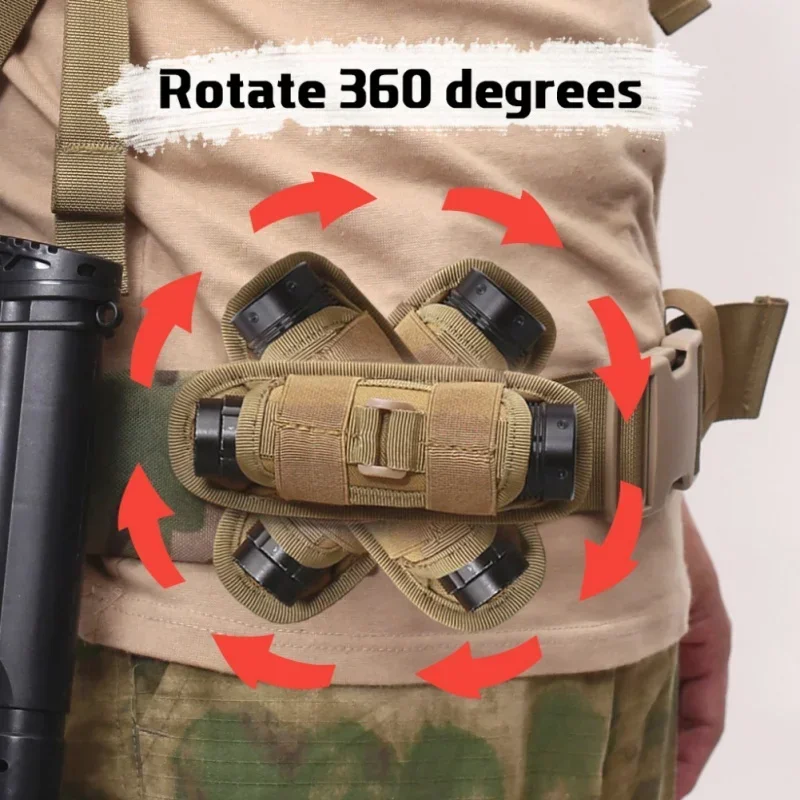 Molle Flashlight Pouch 360 Degree Rotatable Torch Case Holder Outdoor Accessories