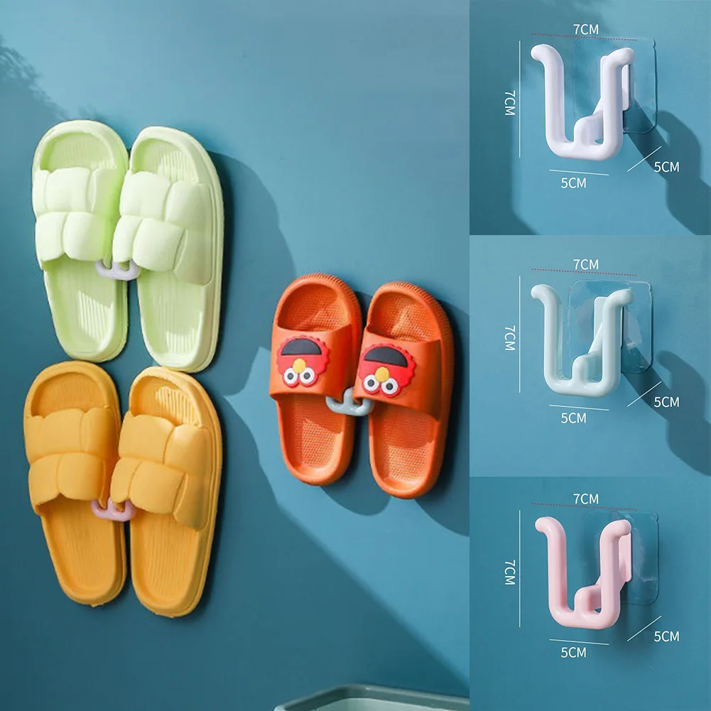 1Pcs Non-Punched Plastic Slippers Hook Wall Mounted Bedroom Neat Shoe Rack Bathroom Bedroom Storage Shoe Hanger Drying Rack