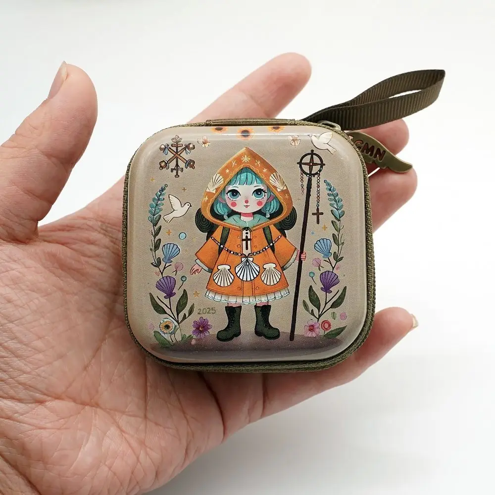 Portable Virgin Mary Prayer Rosary Storage Bag Zippered 7x7cm Jewelry Box Elegant Cartoon Christian Gift Devotees