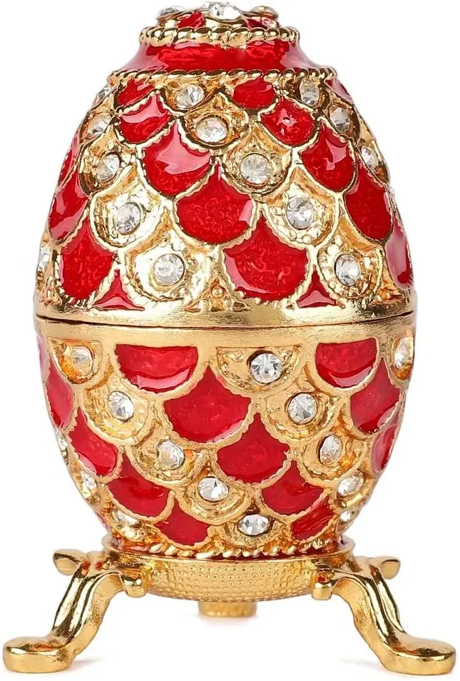 Vintage Mini Faberge Egg Figurine Trinket Box Hinged, Unique Gift for Family