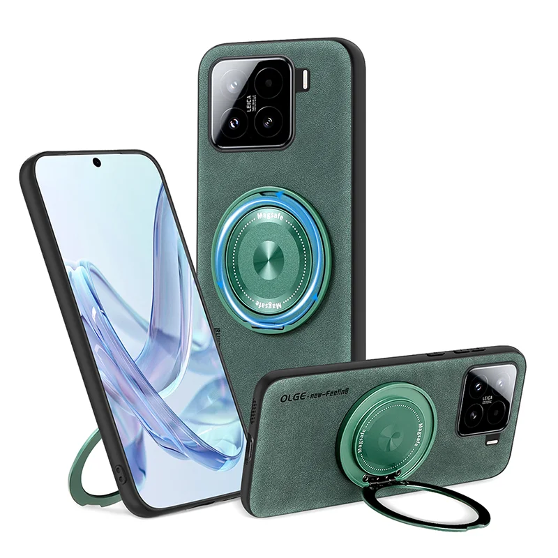 Enhanced Product Title: Premium Magsafe Magnetic Rotating Metal Ring Leather Phone Case and Car Bracket