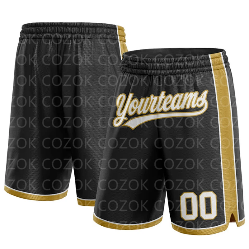 Custom Black Yellow Authentic Basketball Shorts 3D Printed Men Shorts Your Name Mumber Quick Drying Beach Shorts 3