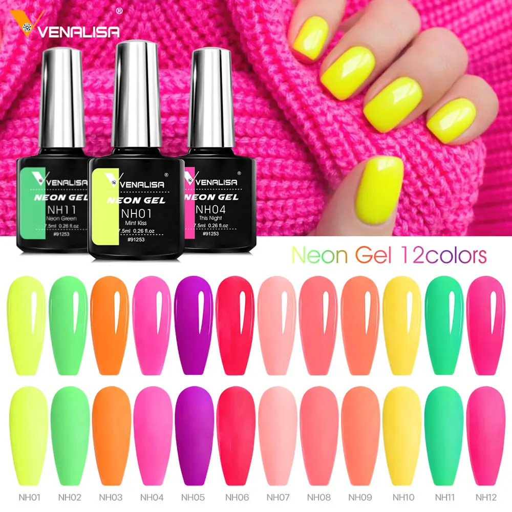 Venalisa Neon Nail Gel Polish Super Gorgeous Summer Color Nail Manicure 7.5ml Semi Permanent Soak off UV LED Nail Gel Varnish