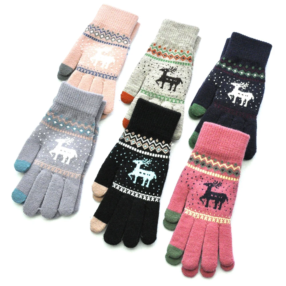 

Winter Knitted Gloves Full Finger Mittens Christmas Deer Knit Glove Adult Students Hand Glove For Cycling Touch Screen Gloves