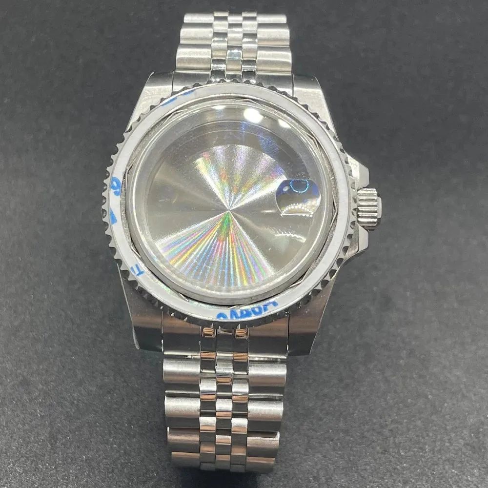 Elegant 40MM Stainless Steel Watch Case with Solid Bracelet and Glide Lock Clasp