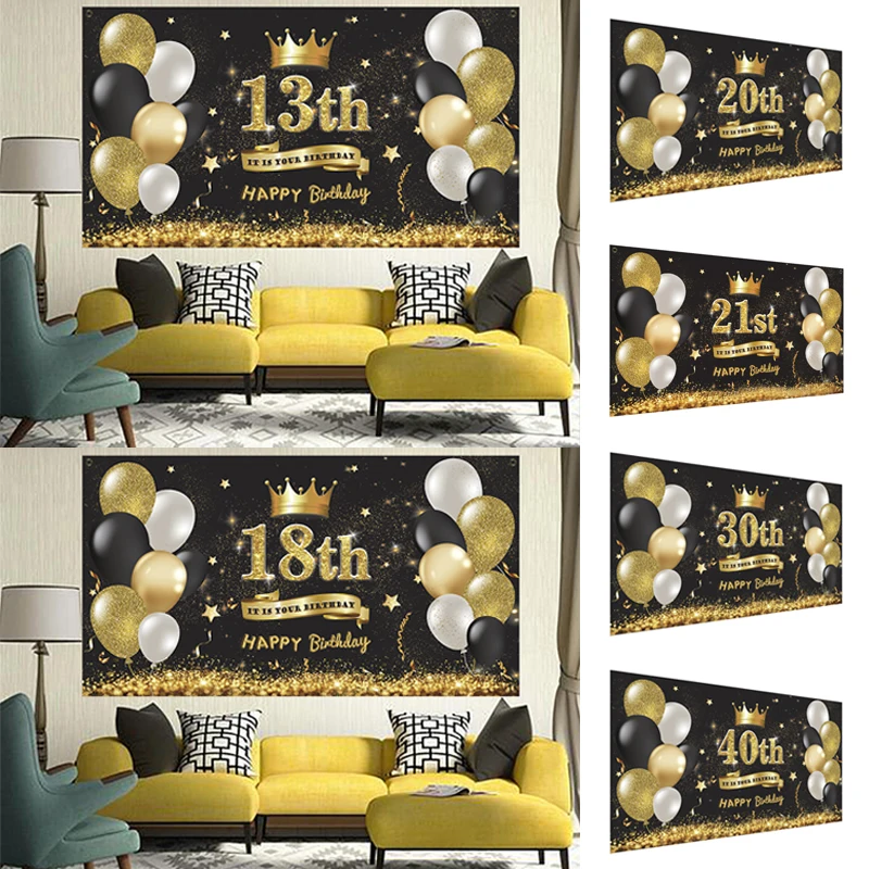 

11styles Background Happy Birthday Backdrop Birthday Flag 18th 30th Balloons Bday Party Decor Photo Booth Banner