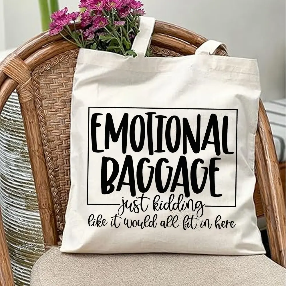 Ästhetische Emotionale Gepäck-Tragetasche aus Canvas für Damen mit Schriftzug-Print, Harajuku-Stil, Alltags-Schultertasche, Geschenk