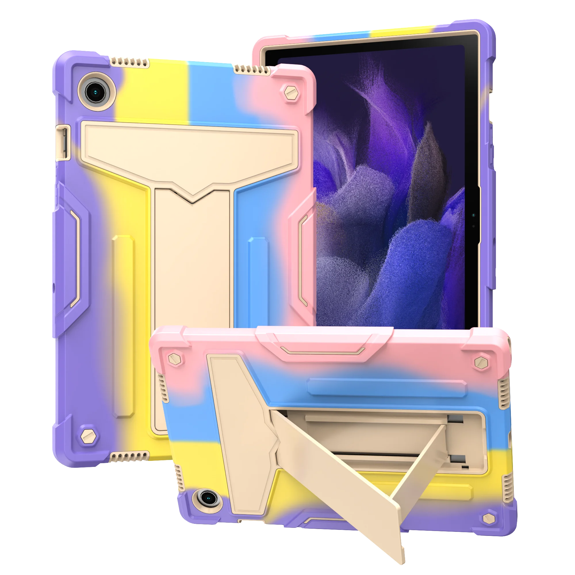 Sleek Two-Tone Tablet Case with Built-in T-Shaped Stand and All-Round Protection